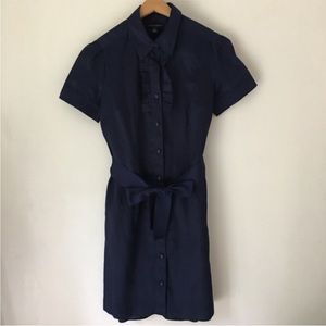 Banana Republic Amelia Shirt Dress Blue Short Sleeve Button Belt Sz 6 Pleat Knee